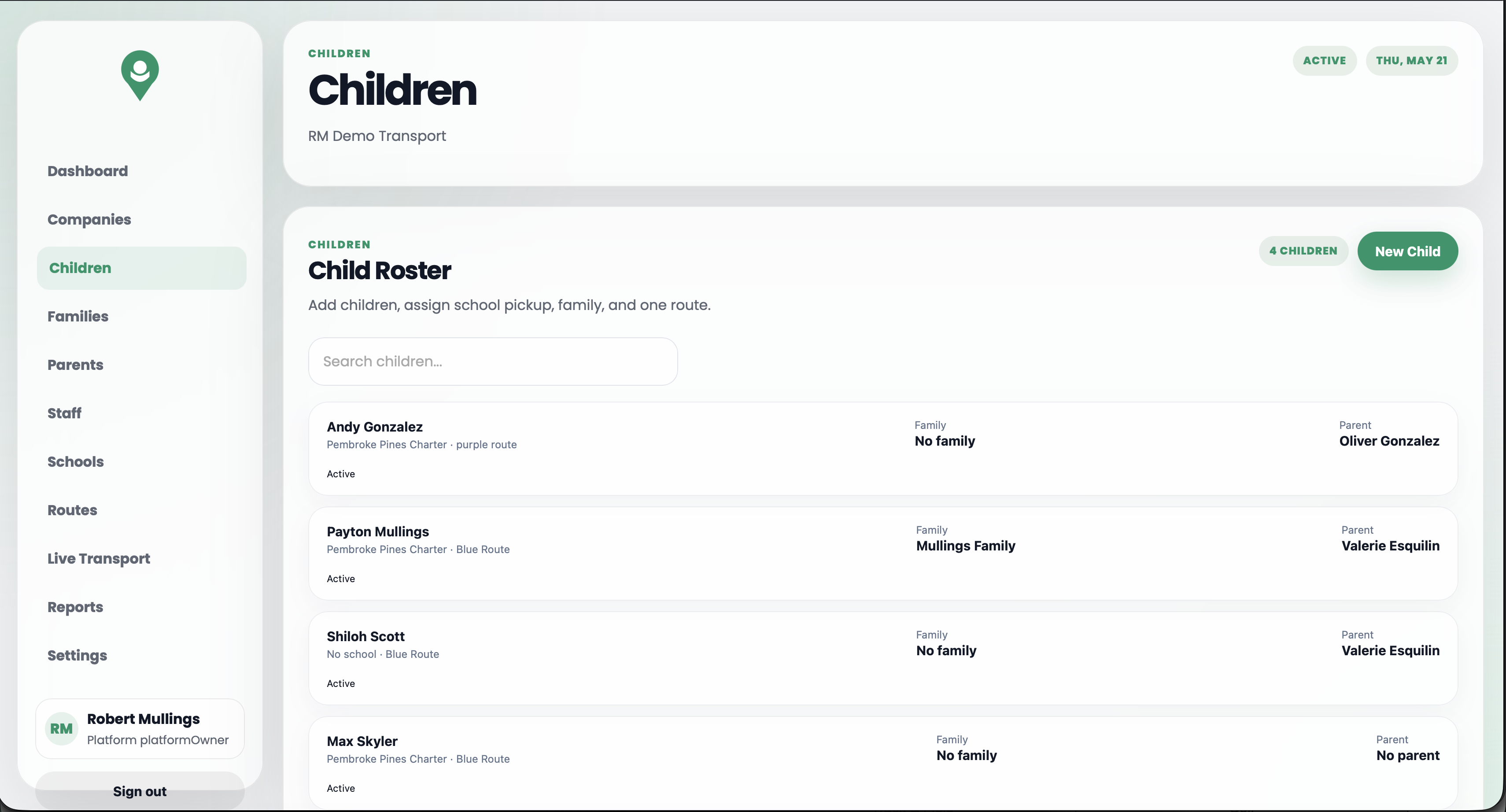 Kidtrackr child records screen